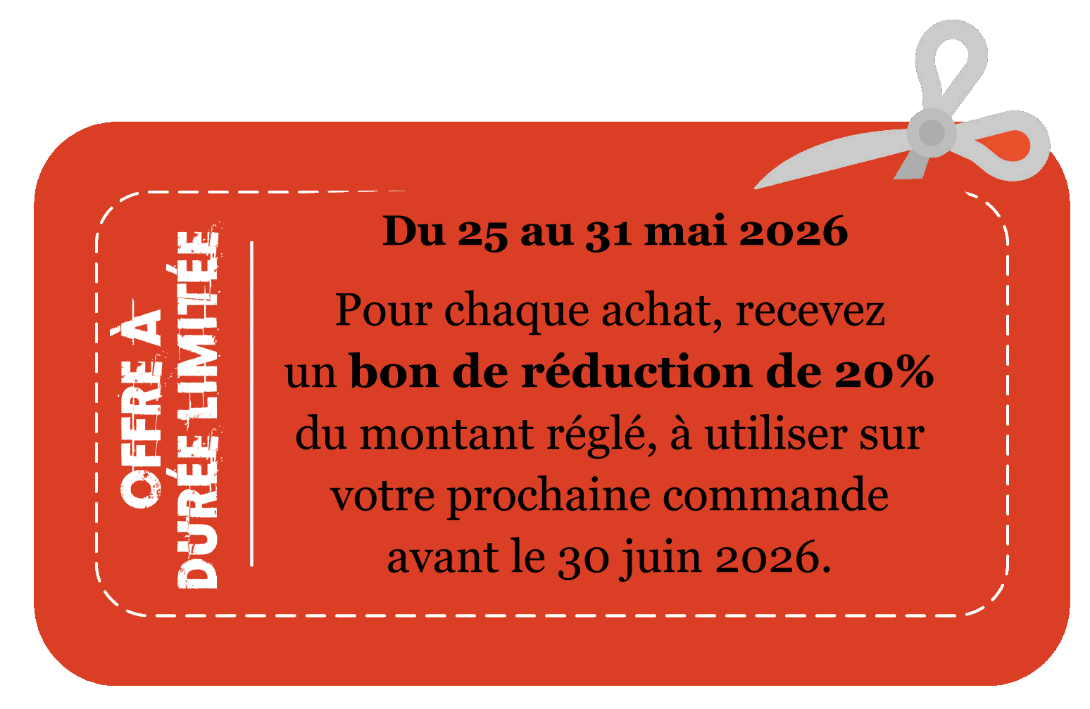 20% offert sur le montant de votre commande