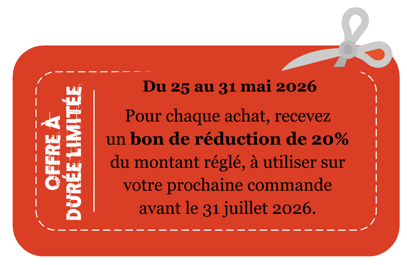 20% offert sur le montant de votre commande